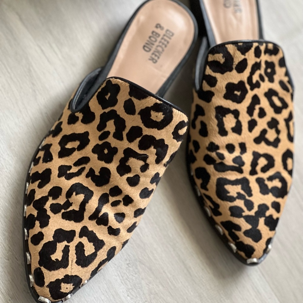 Bleecker and Bond Simone Animal Print Mule Shoes Flats Size 8.5M Black/Cream